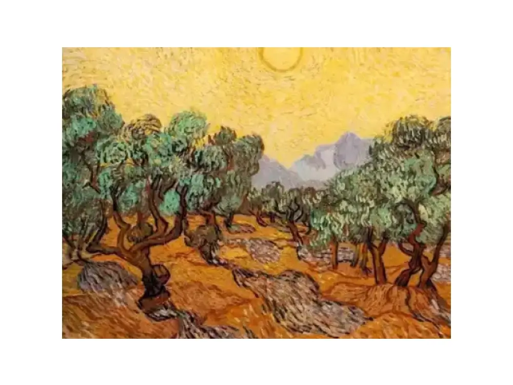 Olive Trees with Yellow Sky and Sun 